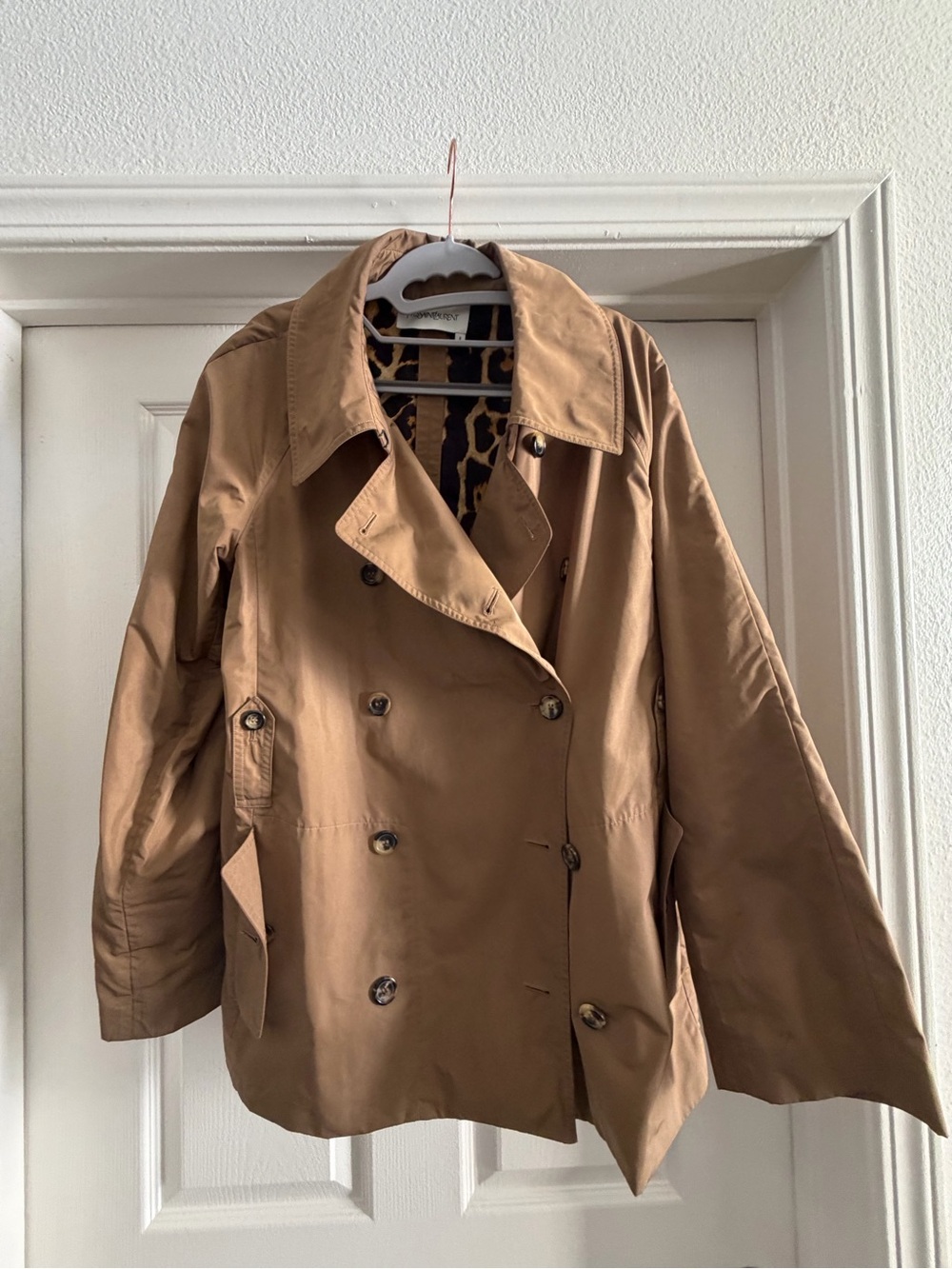 Vintage/pre-Hedi Yves Saint Laurent trench jacket with leopard linining